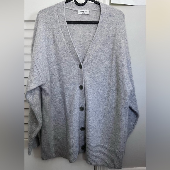 Aritzia Babaton hip length cardigan wool-cashmere blend, size Small, color grey - Picture 2 of 11